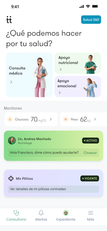 vittae Salud app — medical care, nutrition and monitoring
